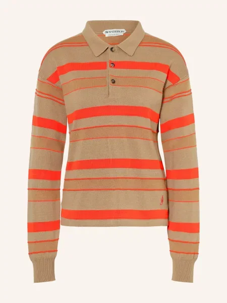 Jw Anderson Pletené Polo Tričko / černošedá / červená béžová