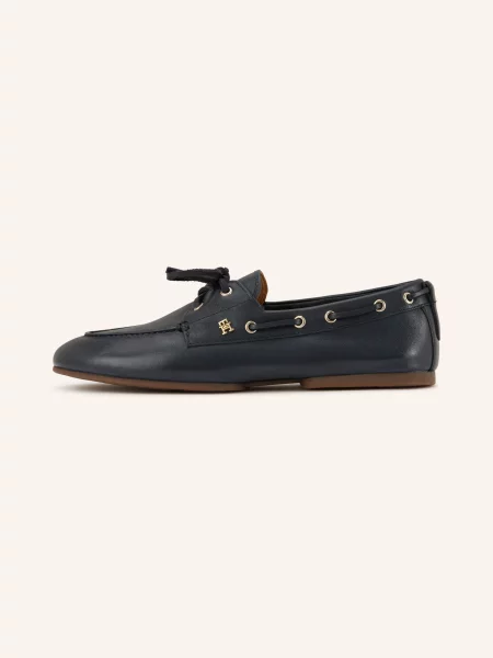 Tommy Hilfiger mokasyny skórzane TH SLEEK LEATHER BOAT SHOE granatowe