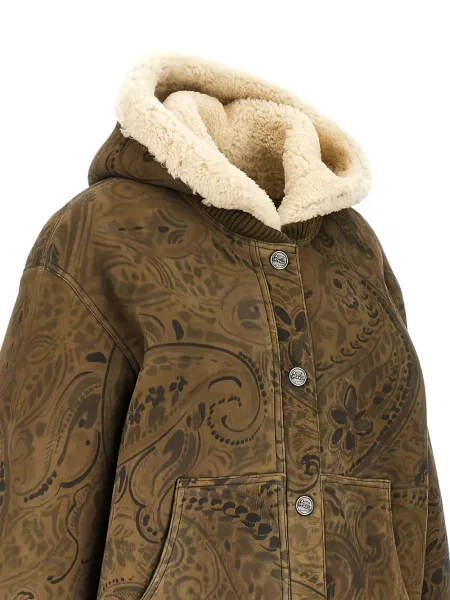 Geacă Etro cu model paisley din piele de oaie maro