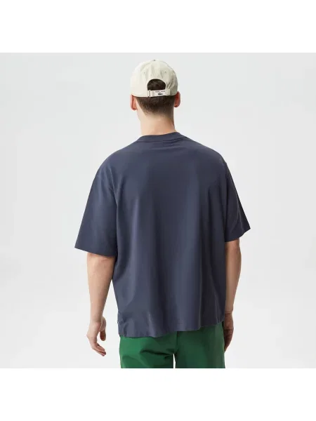 Lacoste Koszulka Z Luźnego Materiału Piqué Z Bawełny Organicznej granatowa