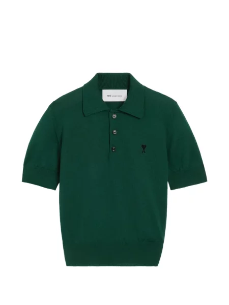 Tricou polo Ami Paris de lână verde