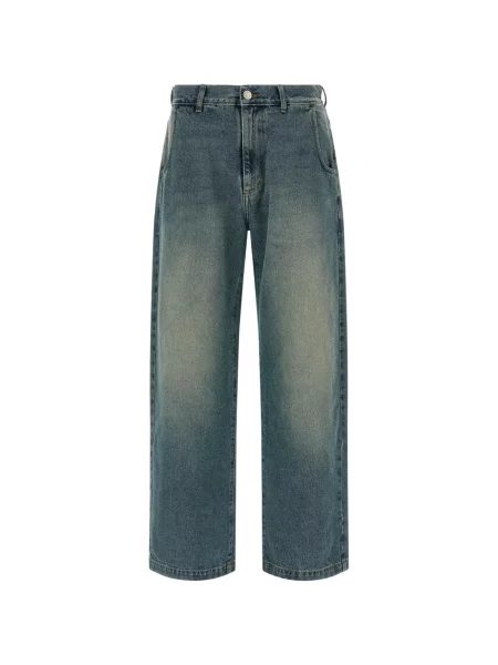 Контрастни шевове дънки straight leg Mfpen синьо