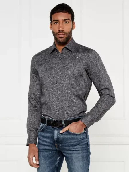 BOSS BLACK Cămașă H-JOE cu adaos de lână negru