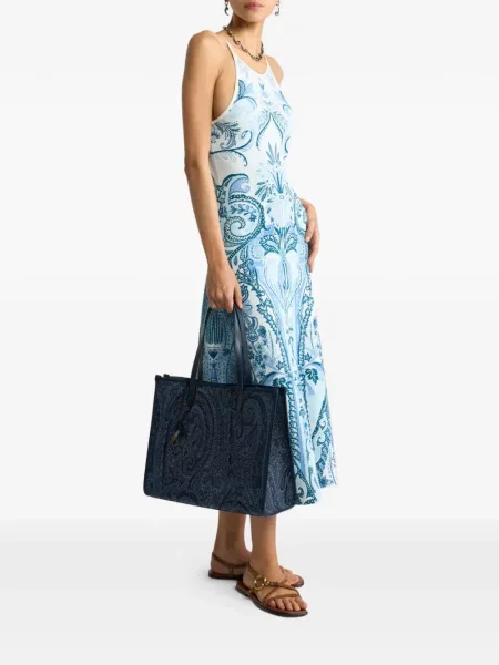 Rochie midi Etro cu model paisley din jacard albastru