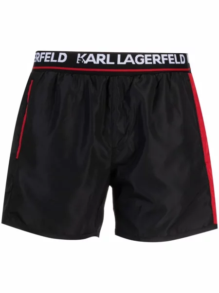 Slip de baie Karl Lagerfeld cu dungi cu autograf negru