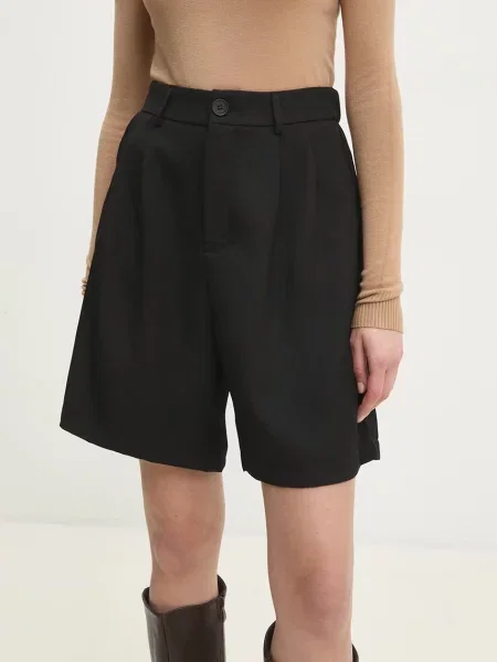 Къс панталон Answear Lab с изчистен дизайн с висока талия черно