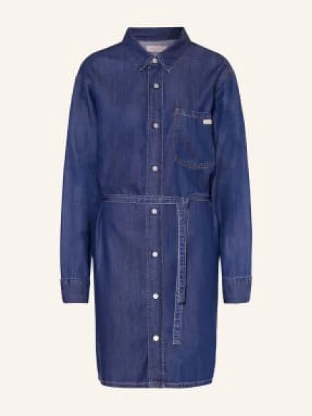 Sukienka jeansowa o długości do kolan z kieszenią na piersi Calvin Klein Jeans niebieska