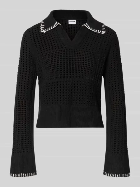 Koszulka polo o kroju slim fit w imitacji dzianiny model CAITLYN' Noisy May czarna