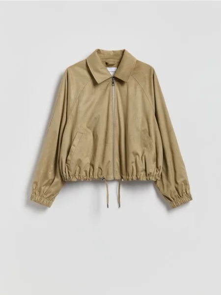 Reserved Geacă bomber din piele ecologică întoarsă bej