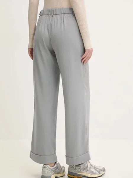 Kalhoty Hollister Co. jednoduché high waist šedá