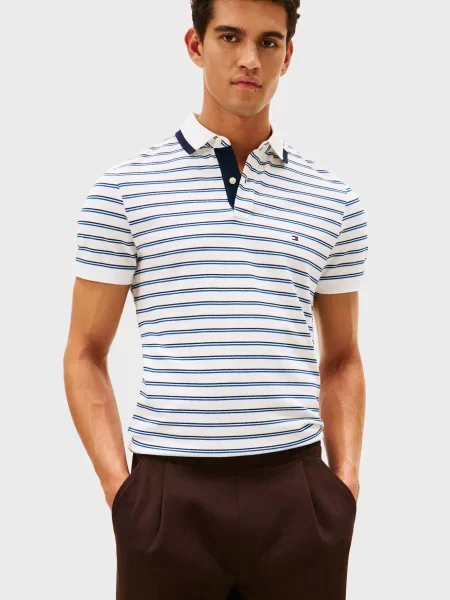 Ошейниковый поло Tommy Hilfiger в полоску белое
