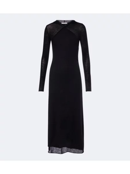 Rochie midi Fendi de lână cu glugă negru