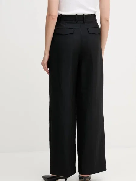 Kalhoty s příměsí lnu Tommy Hilfiger high waist černá