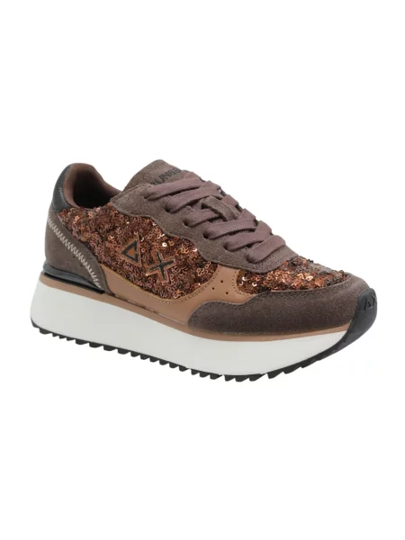 Sneakersy Sun68 z cekinami zamszowe brązowe