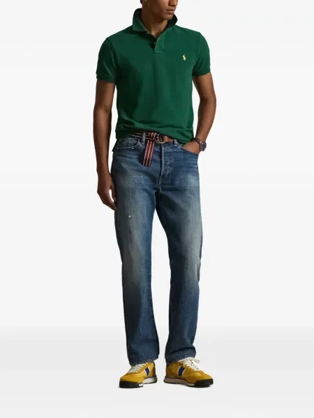 Kratak samt polo majica Polo Ralph Lauren s vezom crna