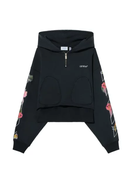 Hanorac cu glugă Off-white cu model floral alb