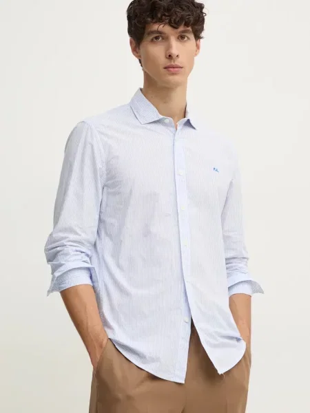 Риза Pepe Jeans MARK мъжка с кройка по тялото с италианска яка синьо