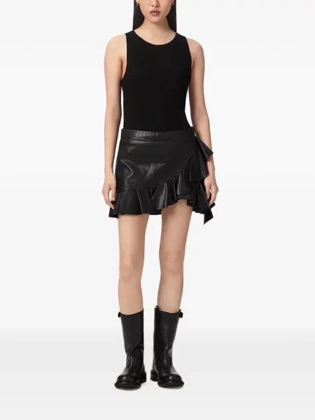 Fustă din piele Allsaints cu volane negru