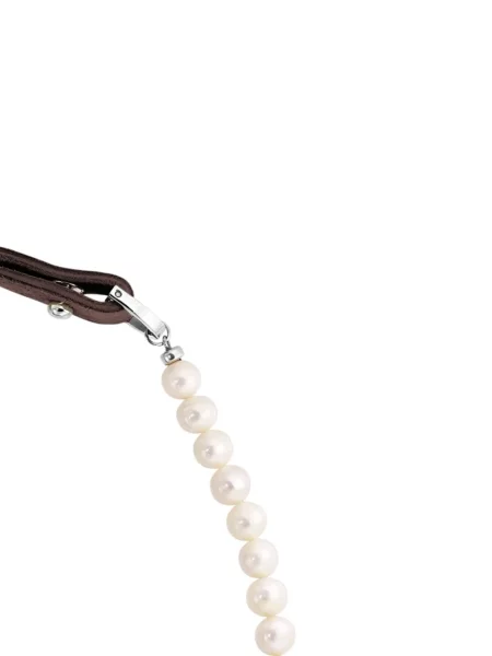 Colier Obsidian cu perle din piele alb