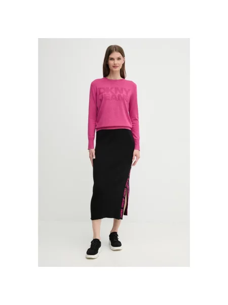 Spódnica midi Dkny z logo czarna