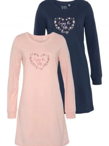 VIVANCE Spalna srajca mornarska / mešane barve / svetlo roza