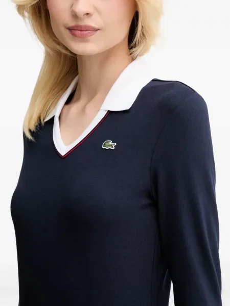 Kołnierzykowy top Lacoste z dekoltem w serek niebieski