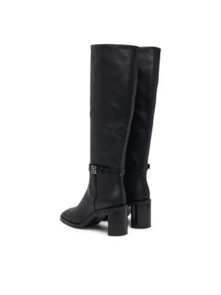 Calvin Klein Čižmy Block Heel High Boot Lth Hdw čierna