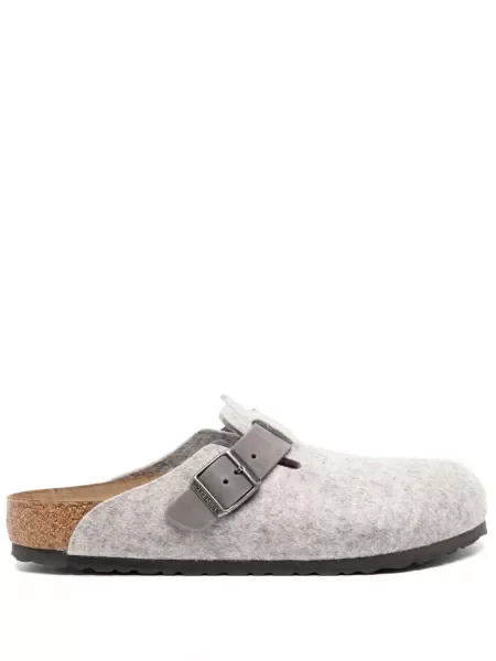 Papuci de casă Birkenstock din piele de căprioară gri