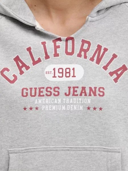 Свитер Guess Jeans с капюшоном с принтом серый
