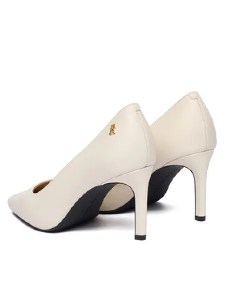 Tommy Hilfiger Kožne štikle TH LOGO LTH PUMP SLANTED HL bijela