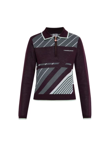 Koszulka Casablanca w paski wełniana z długim rękawem czerwona