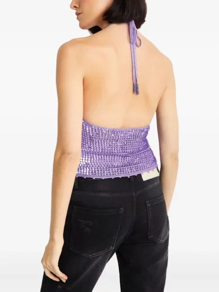 Top Retrofete cu paiete cu gât halter violet