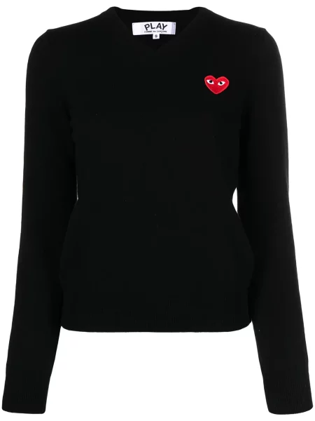 Pulover Comme Des Garcons Play cu decolteu în V negru