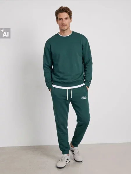 Sinsay Basic crewneck mikina s příměsí bavlny zelená