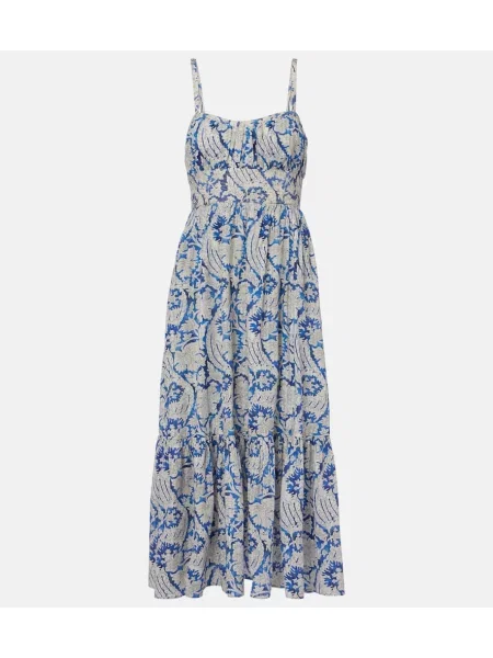 Rochie midi Ulla Johnson cu model floral până la genunchi de costum albastru