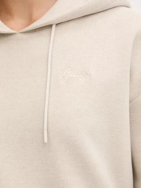 Кофта з вовною Guess MURIEL з капюшоном з аплікацією бежевий