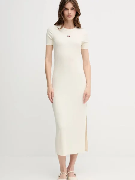Calvin Klein Jeans sukienka maxi prosta beżowy