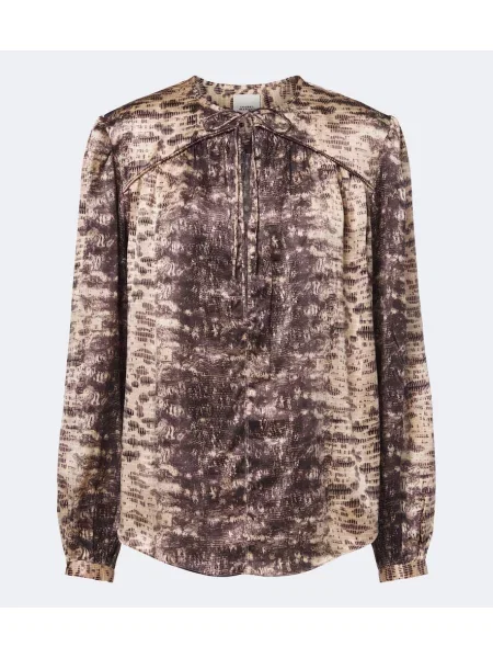 Bluză Isabel Marant din satin cu imagine cu model piele de șarpe bej