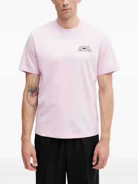 Scurt tricou Lacoste cu imagine roz