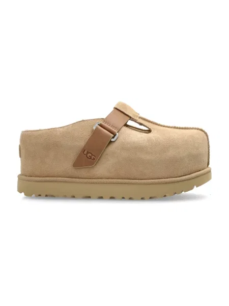 UGG klapki zamszowe Goldenstar Hi Clog na platformie beżowy