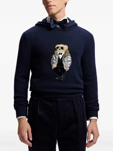 Кашмирен дълго суичър с качулка Ralph Lauren Purple Label синьо