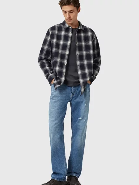 Классическая ошейниковый рубашка Allsaints синяя