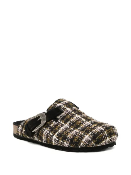 Papuci tip mules Taji din tweed verde