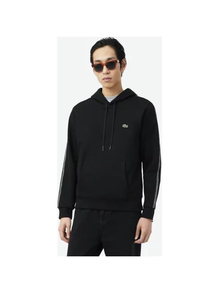 Bluza z kapturem Lacoste Logo Stripe Half Zip czarna XS biała
