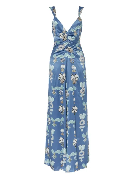 Rochie maxi Temperley London de mătase fără mâneci cu volane albastru