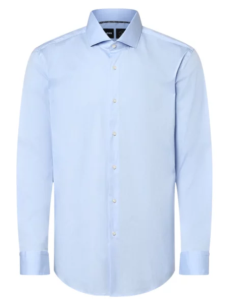 BOSS Koszula łatwa w prasowaniu Mężczyźni Slim Fit kołnierzyk włoski 39 niebieski