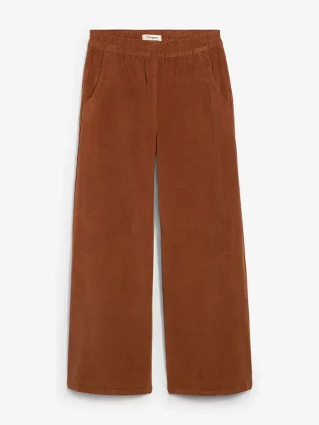 Spodnie sztruksowe high-waist z mieszanki bawełny brązowe