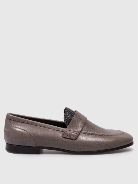 Шкіряні лофери з ланцюжком моніль Brunello Cucinelli сірі