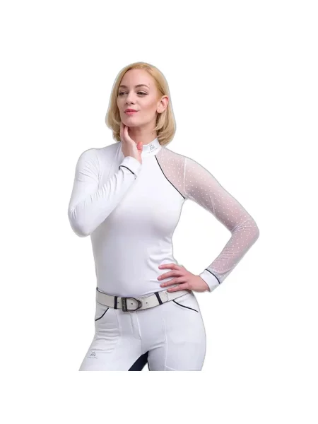 Koszulka polo do jazdy konnej z długim rękawem Cavalliera Modern biała