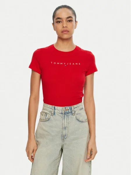 Tommy Jeans Marškinėliai Linear Slim Fit raudona